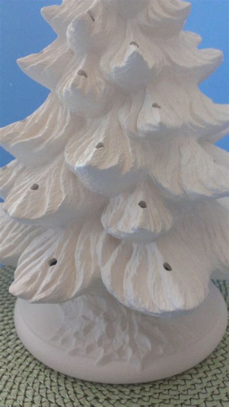 Large Ceramic Christmas Tree Unpainted Bisque With Holly Etsy Canada
