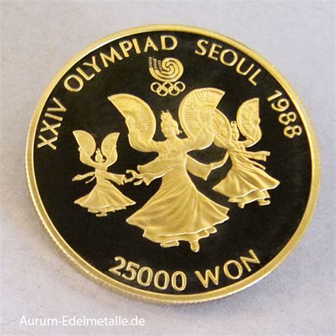 We can't send money between these currencies. Korea Seoul 1987 Gold 25000 Won Fächertanz XXIV Olympiade 1988