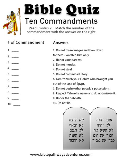 This worksheet compares jesus' great commandments with the ten commandments for kids. Ten Commandments Bible Quiz | Bible quiz, Bible lessons ...