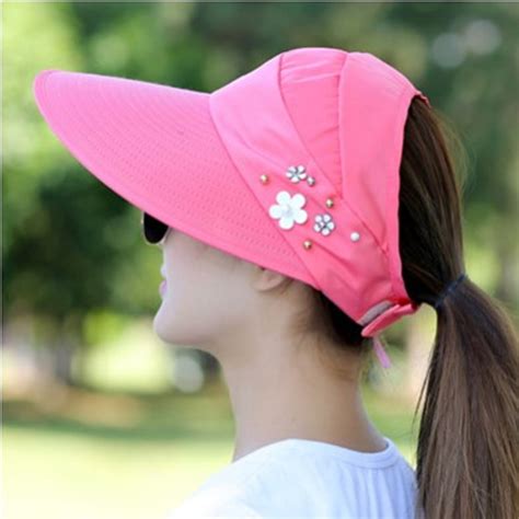 Women Summer Sun Hat Pearl Packable Sun Visor Hat With Big Heads Wide