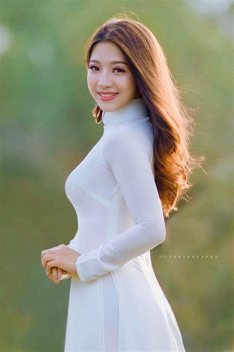 Thu Hương Long White Dress Long Dress High Neck Dress Asian Woman