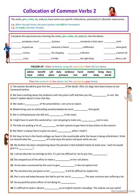 Common Verb Collocations 02 English Esl Worksheets Pdf And Doc