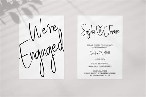 Printable Engagement Wedding Invitation Were Engaged Black And White Engagement Party