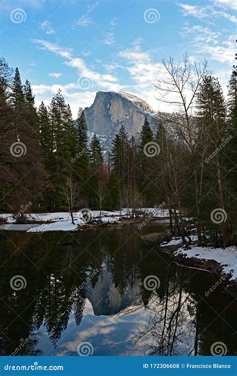 Half Dome Reflected In Merced River In Yosemite National Park