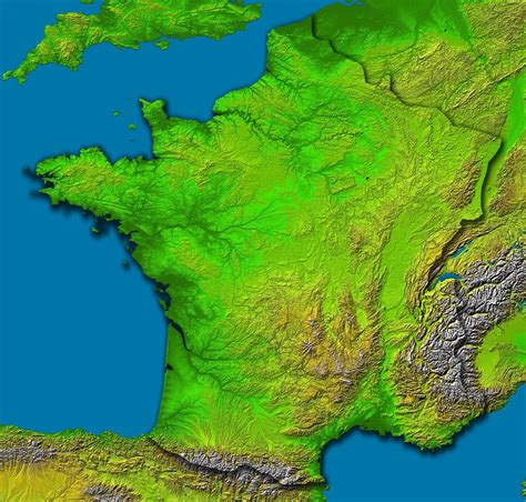 France Shaded Relief And Colored Height