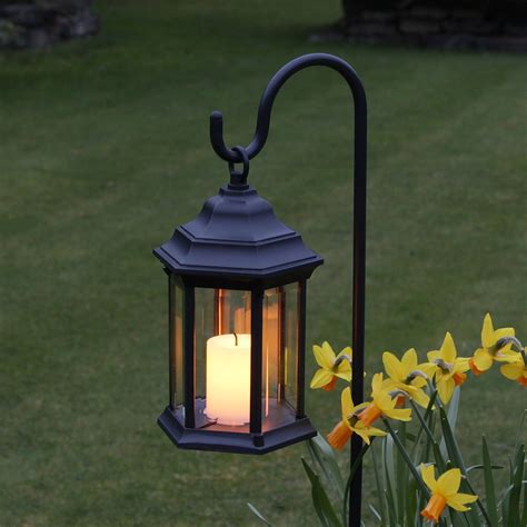 Outdoor Battery Flickering Candle Lantern With Timer Amber LED 28cm