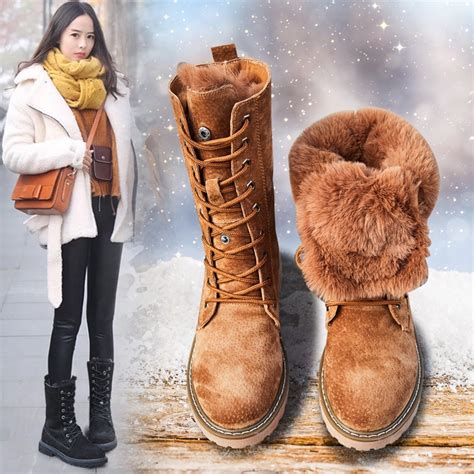 Winter Boots Women Snow Boots New Style 2018 Fashion Thick Bottom Womens Genuine Leather Warm