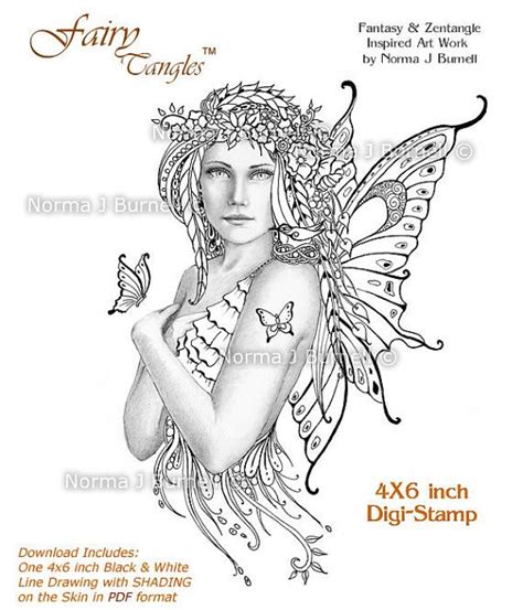 Spring Fairy Tangles Digital Stamp By Norma J Burnell Fairies Etsy