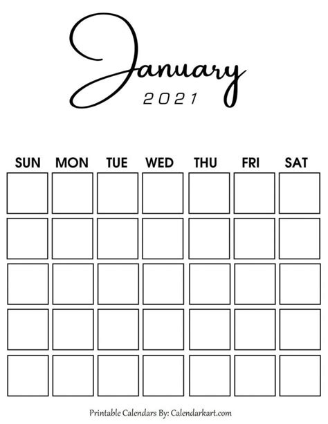 Template Of January 2021 Blank Calendar Free Printable Calendar Monthly