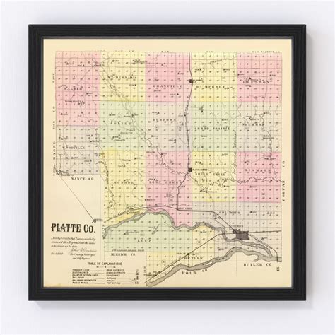 Platte County Ne Map 1885 Old Map Of Columbus Nebraska Art Vintage