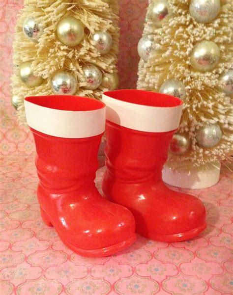 Vintage Red Santa Boot Pair Santa Claus Boots Plastic Mid Vintage Christmas Photos Kitsch