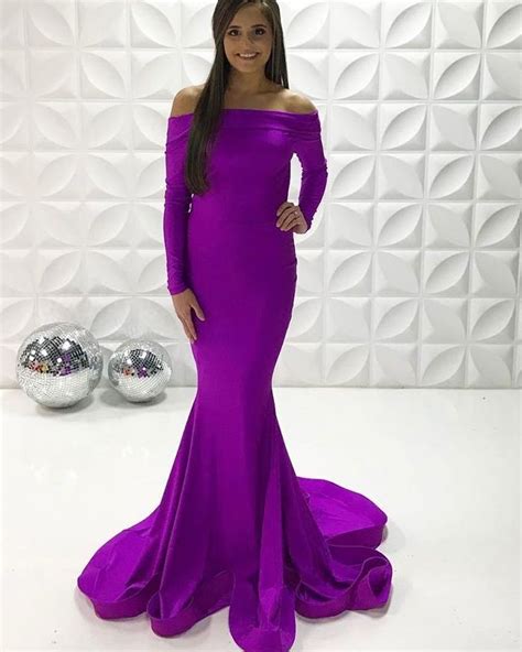 Simple Off The Shoulder Purple Satin Mermaid Prom Dress With Long