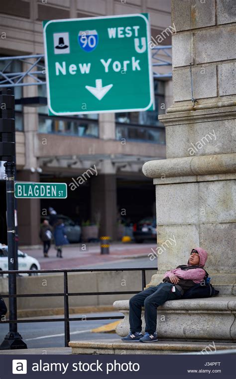 Man Sleeping Outside The Boston Public Library Detail Boston