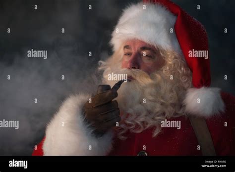 Santa Claus Smoking Closeup Portrait Stock Photo Alamy