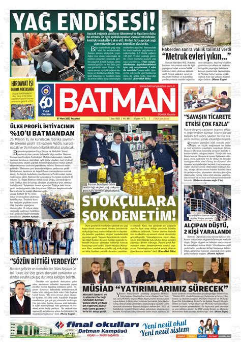 Mart Tarihli Batman Gazetes Gazete Man Etleri
