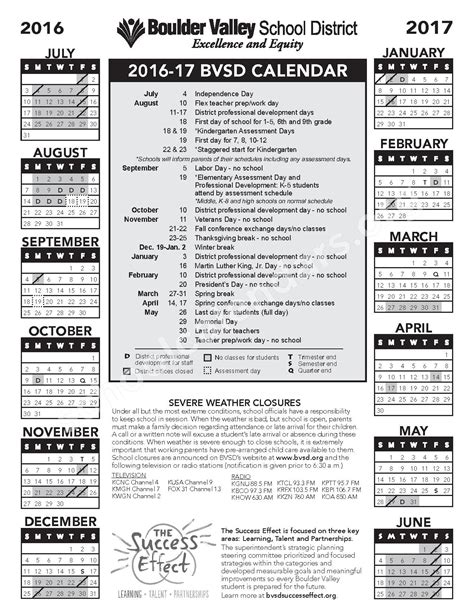 2016 2017 School Calendar Boulder Valley School District Boulder Co