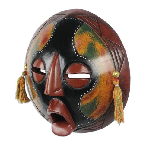 Unicef Market Handcrafted African Sese Wood Mask From Ghana Round