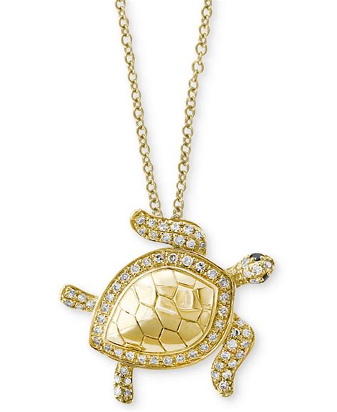 Effy Collection Diamond Turtle Pendant Necklace 14 Ct Tw In 14k