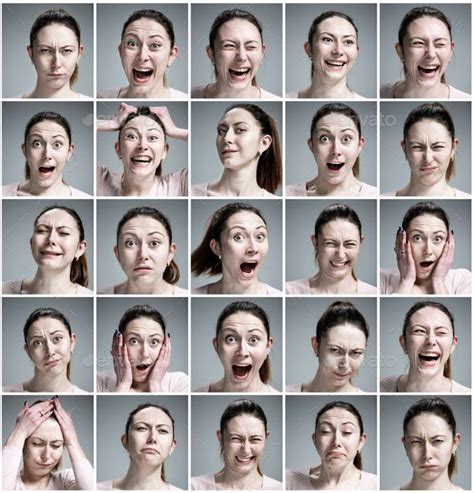 Set Of Babe Woman S Portraits With Different Emotions On Gray Background Facial
