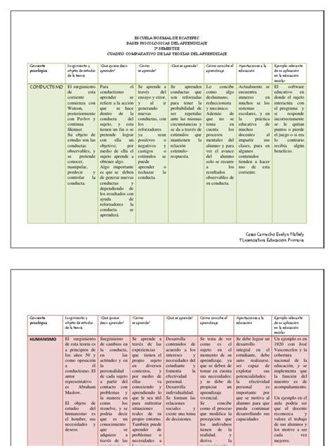 Cuadro Comparativo De Las Teorías Del Aprendizaje Learning