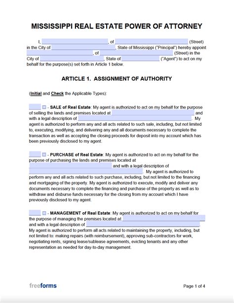 Free Mississippi Real Estate Power Of Attorney Form Pdf Eforms My Xxx