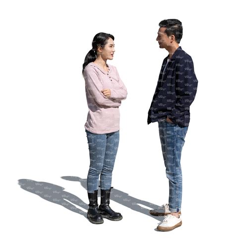 Two Cut Out Asian People Standing And Talking Vishopper