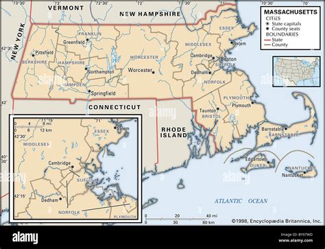 Politische Karte Von Massachusetts Stockfotografie Alamy