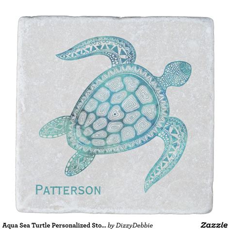 Aqua Sea Turtle Personalized Stone Coaster Zazzle Stone Coasters