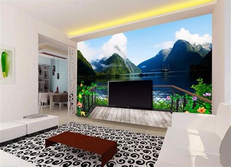 Customized 3d Balcony Beautiful Scenery Landscape Mural Wallpaper For