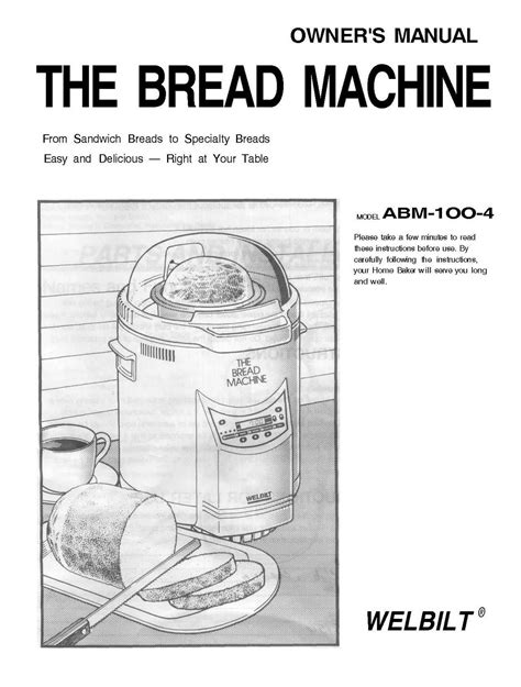 15574097 welbilt bakers select bread machine model abm2h22 instruction manual recipes abm 2h22. Model - ABM100-4 Welbilt Bread Machine Instruction Manual ...