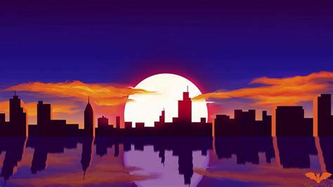 Wallpaper City Sun Sunset Reflection Art Vector Vector City