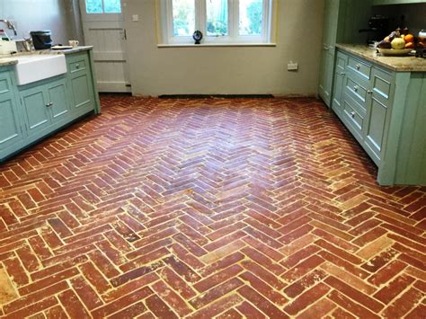 Terracotta Tiled Kitchen Floor With Severe Grout Haze Problem Treated