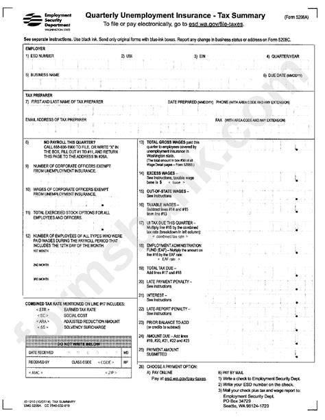 Form 5208a Quarterly Unemployment Insurance Tax Summary Printable