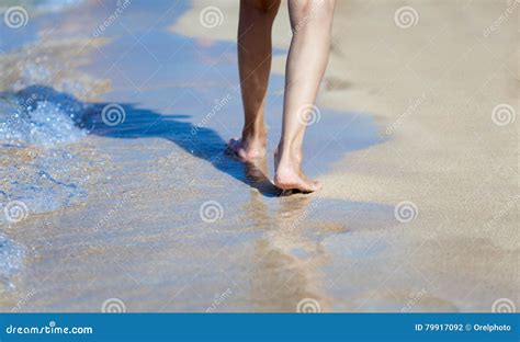Legs Of Woman Walking On The Sand Stock Photo Image Of Coastline