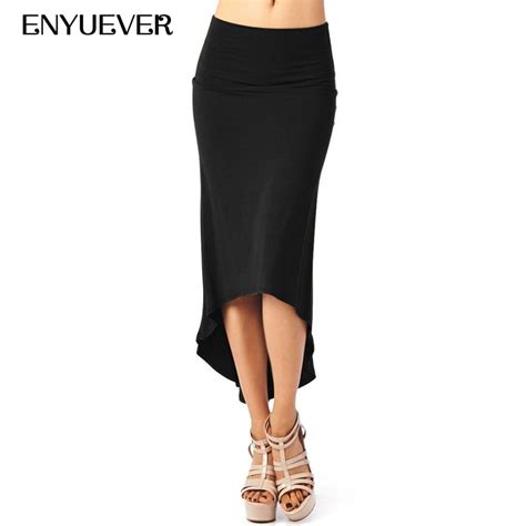 Enyuever Fashion Women Sexy High Low Skirts European Summer High Waist Skirts Solid Irregular