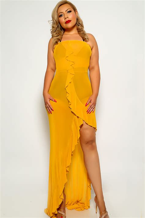 Gold Strapless Ruffled Plus Size Party Dress Women Of Edm