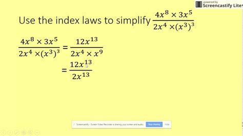 Combining Index Laws To Simplify An Expression Youtube