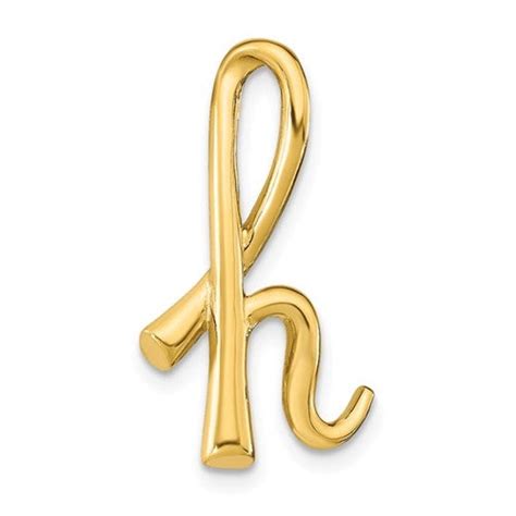 14k Yellow Gold Initial Letter H Cursive Chain Slide Pendant Etsy