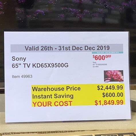 Sony 65 Tv Kd65x9500g X95g 4k Smart Tv 184999 Costco Membership