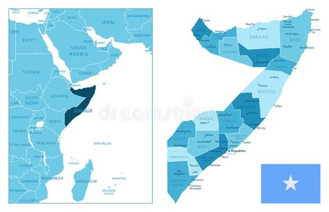 Detailed Somalia Administrative Map With Country Flag And Location On A