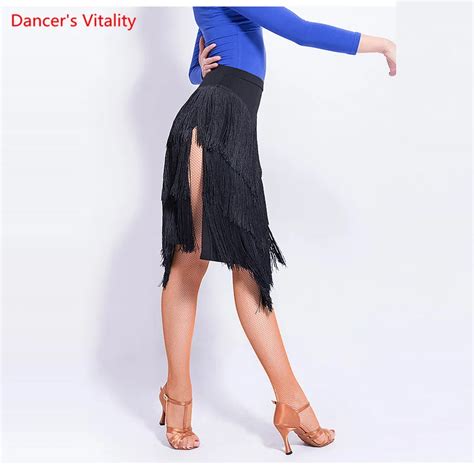 2018 New Women Latin Dance Tassel Short Skirt Practice Costume Adult