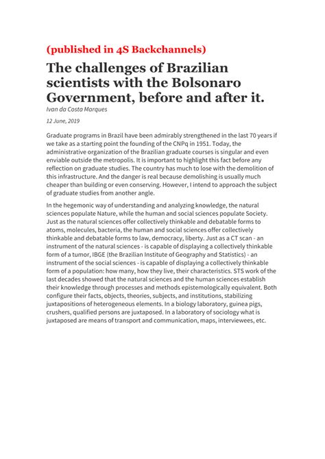 Pdf The Challenges Of Brazilian Scientists With The Bolsonaro Government