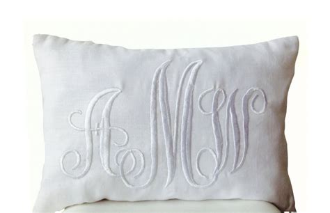 This wool blend pillow instantly upgrades any couch or chair, and blends in with any décor style with its variegated grey yarns and tassels. White Linen Monogram Pillow Covers -Custom Lumbar Monogram ...