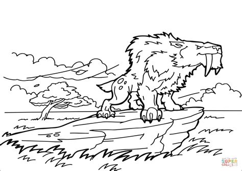 Ausmalbild: Smilodon (Säbelzahntiger) | Ausmalbilder kostenlos zum