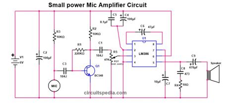 Simple Condenser Microphone Circuit Lm386 Mic Audio Amplifier Circuit