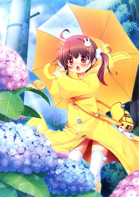 Anime Art In The Rain Rain Drops Rain Coat Umbrella