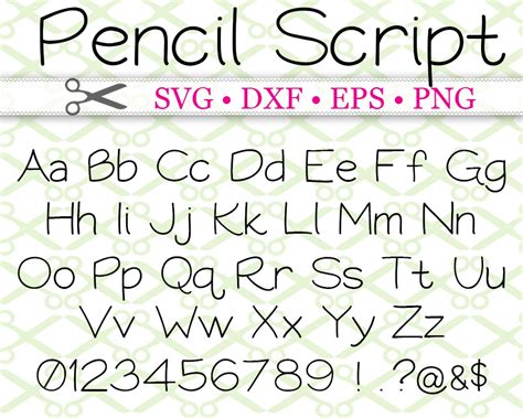 Pencil Script Svg Font Cricut And Silhouette Files Svg Dxf Eps Png