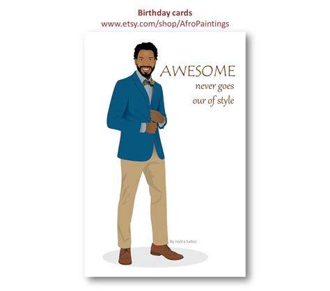 Customers and employees will appreciate receiving a birthday greeting card! Fashion illustration of a handsome black (African American ...