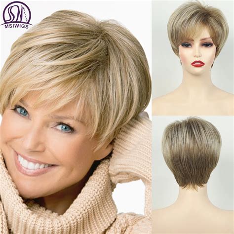 Msiwigs Women S Short Pix Cut Blonde Straight Wig Natural Synthetic For