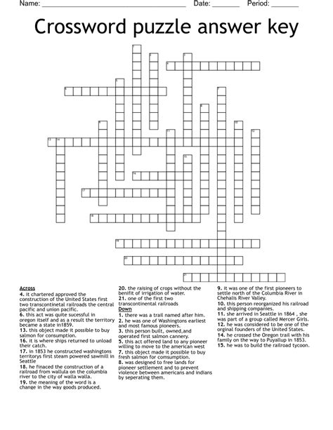 Crossword Puzzle With Answers Sheet